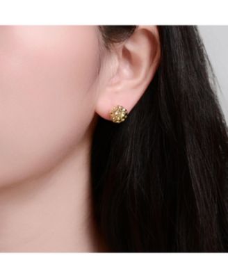 Sterling Silver 14K Gold Plated Honeycomb Textured Stud Earrings