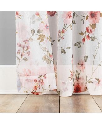 Jennifer Floral Print Crushed Voile Sheer Rod Pocket Curtain Panel