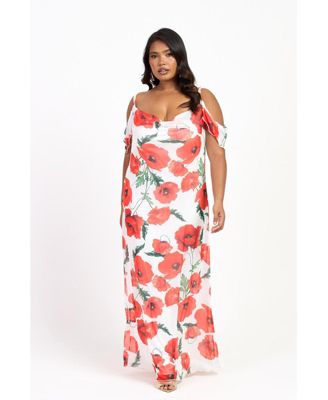 Women's Cold Shoulder Poppy Print Strappy Dress