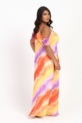 Women's Cold Shoulder Marble Print Maxi Dress
