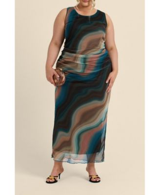 Women's Sleeveless Mesh Swirl Print Midaxi Dress