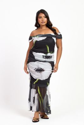 Women's Bold Floral Ruched Midi Dress