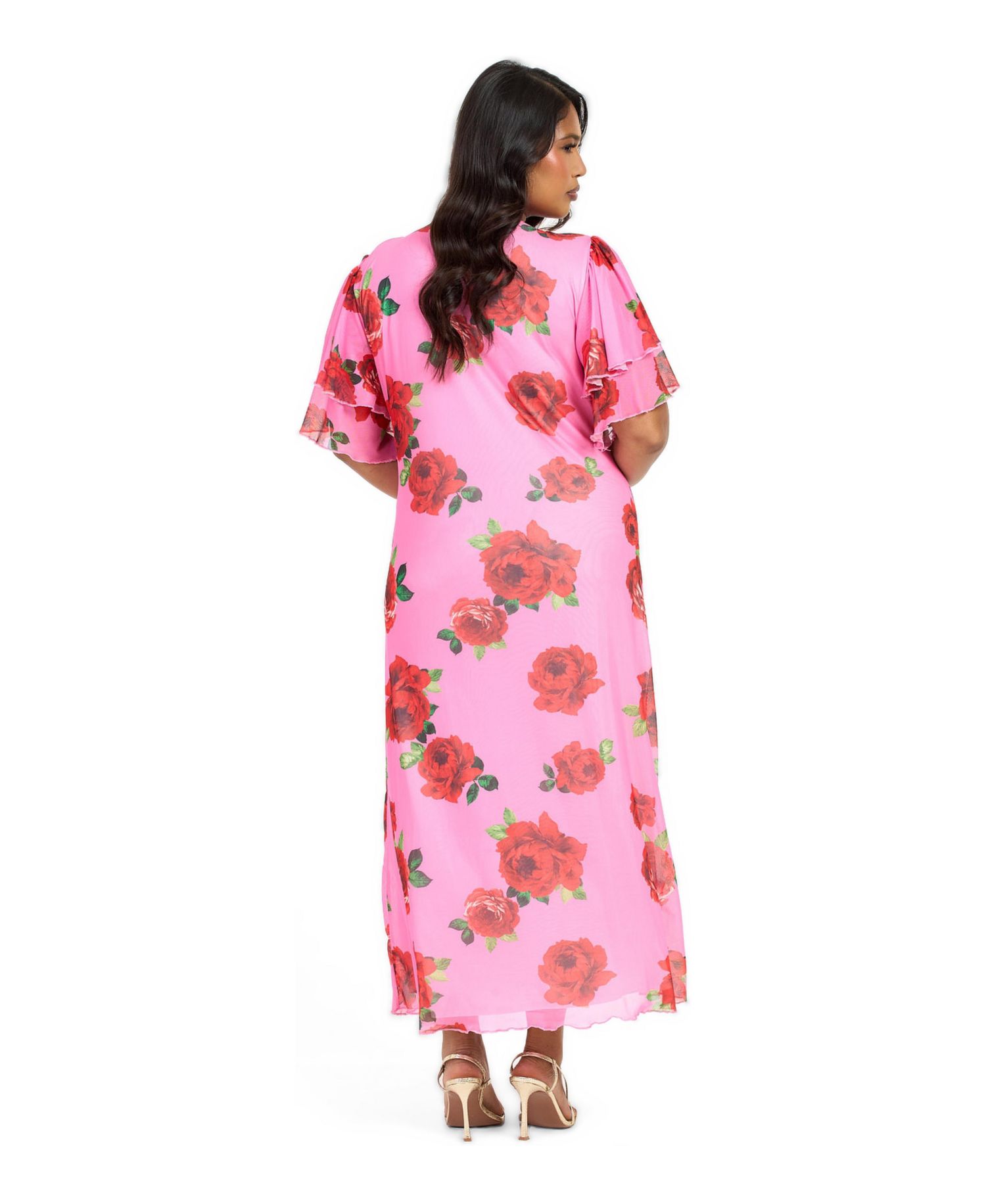 Women's Flutter Sleeve Tie Front Midi Dress