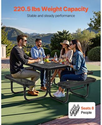 Outdoor Square Steel Picnic Table Weather Resistant Patio Dining Furniture Set