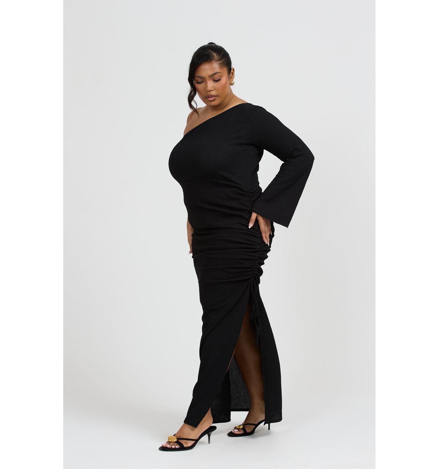 Women's One Shoulder Flare Sleeve Maxi Dress