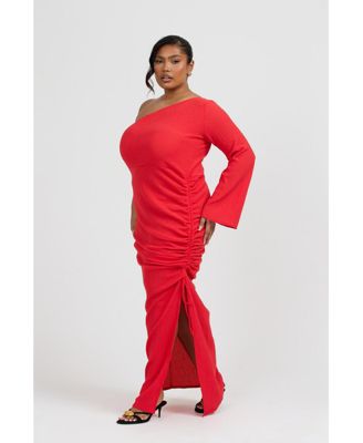 Women's One Shoulder Flare Sleeve Maxi Dress