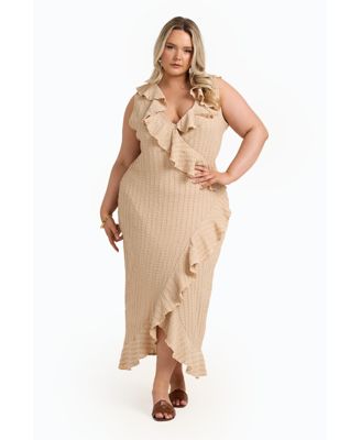 Women's Ruffle Wrap Sleeveless Midi Dress