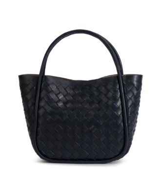 Women's Black Woven Leather Top Handle Bag