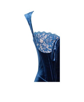 Women Odilia Teal Lace Velvet Maxi Dress