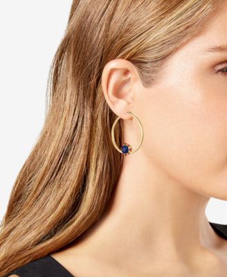 Glass Stones Gold-Tone Hoop Earrings