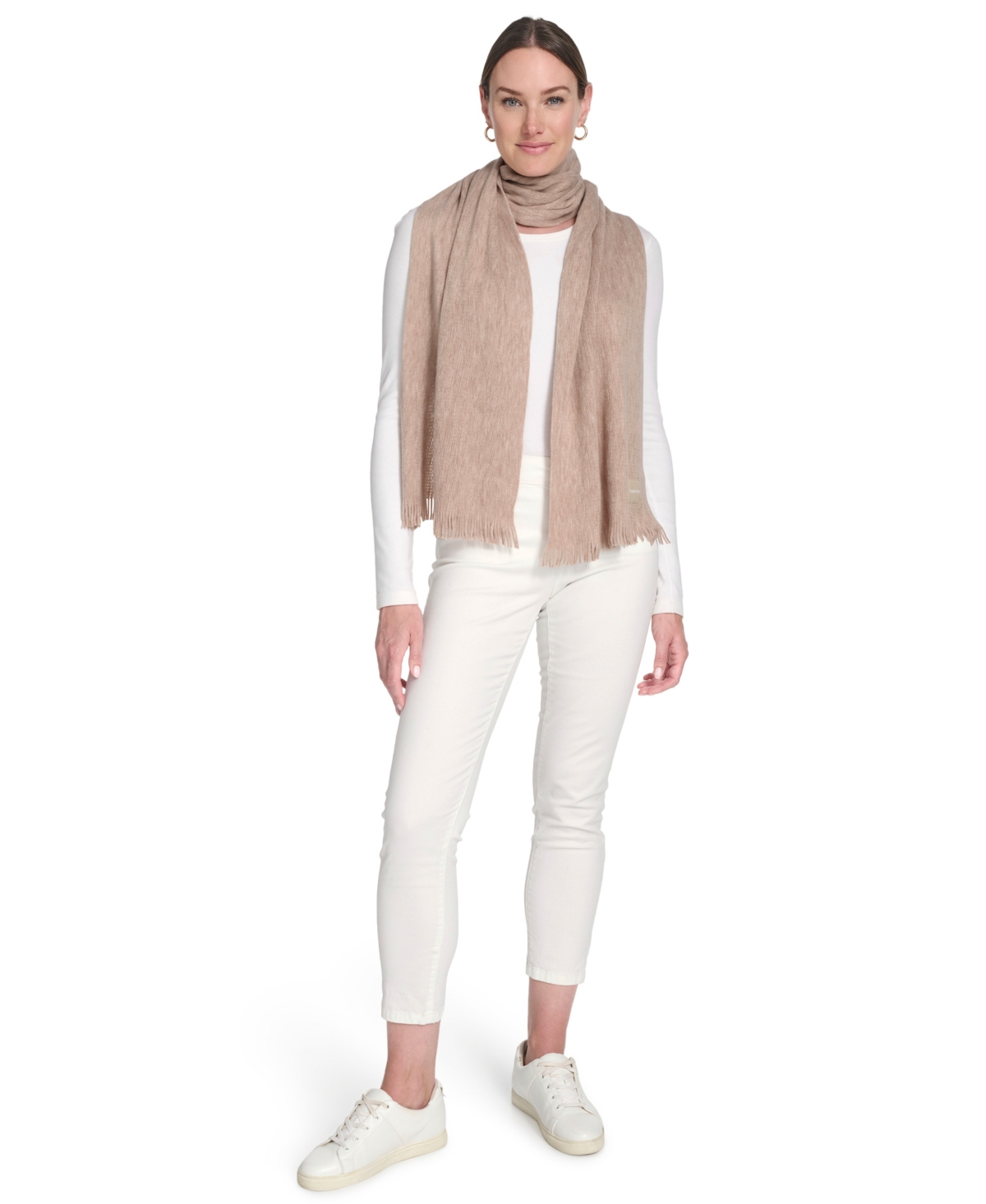 Calvin Klein Super Soft Fringe Detail Scarf In Brown