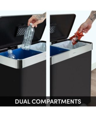60L / 16 Gal (30L/8 Gal Split) Rectangular Recycle Step Can - Stainless Steel with Black Plastic Lid 