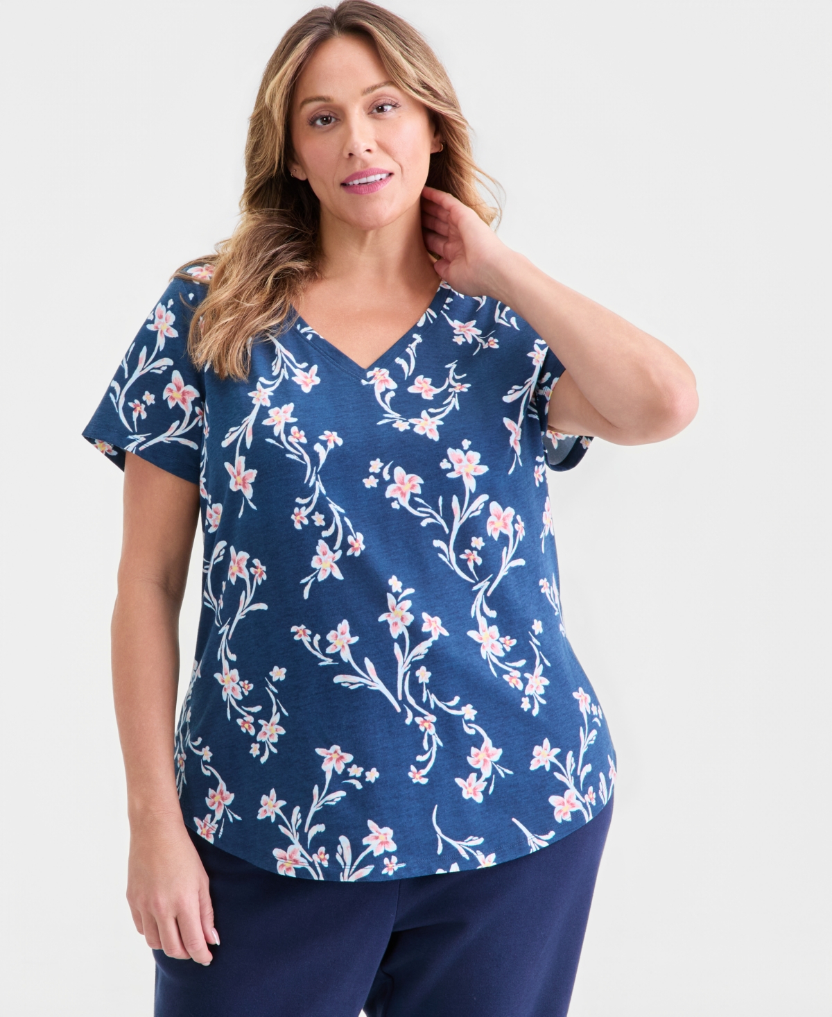 Style & Co Plus Size Perfect V-neck T-shirt, Macy's Exclusive In Blue