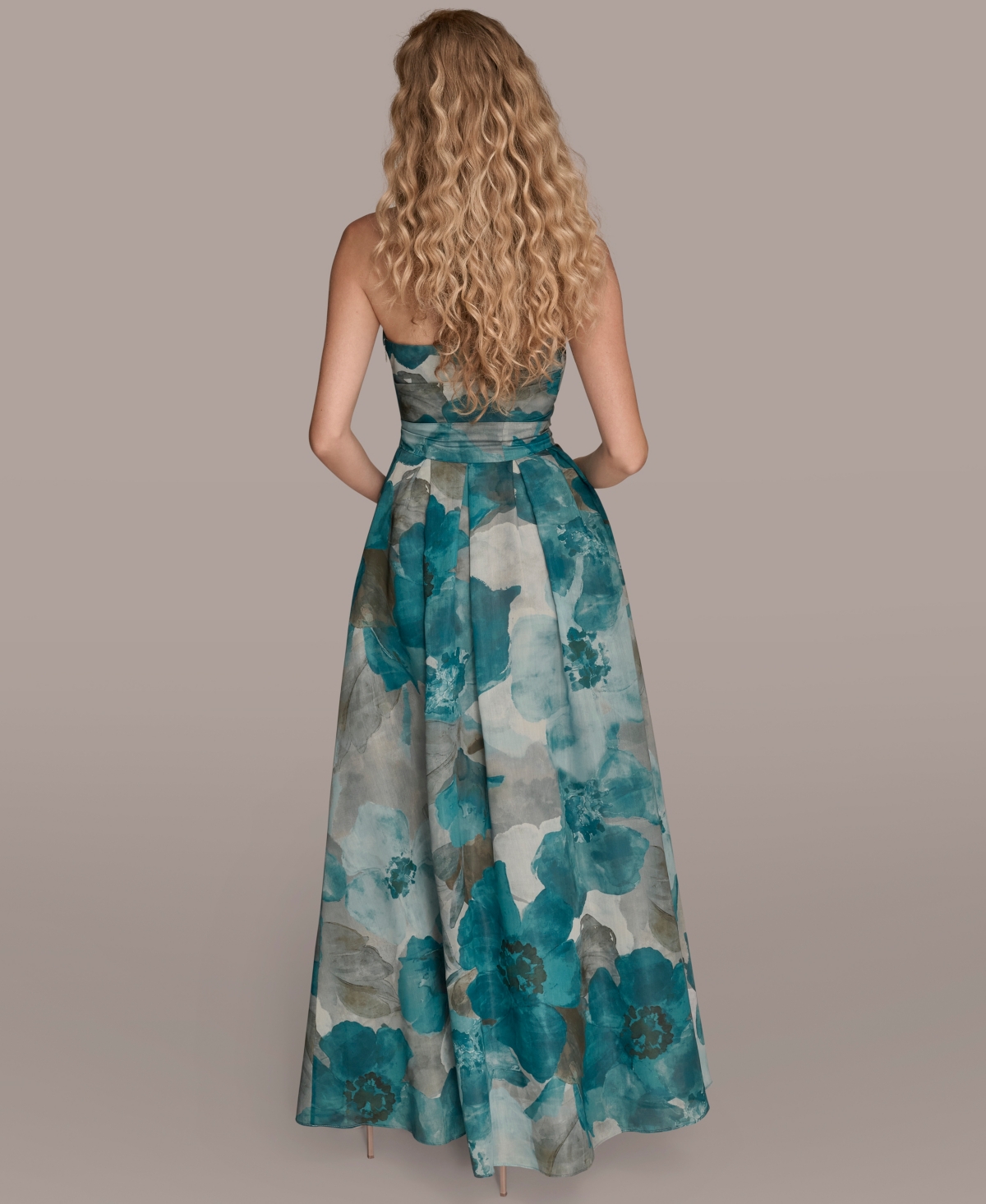 Donna Karan New York Floral Strapless Fit & Flare Gown In Blue