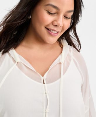 Trendy Plus Size Crinkle-Chiffon Tie-Neck Blouse, Macy's Exclusive
