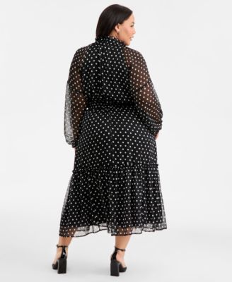 Trendy Plus Size Chiffon Polka-Dot Tie-Waist Maxi Dress, Macy's Exclusive