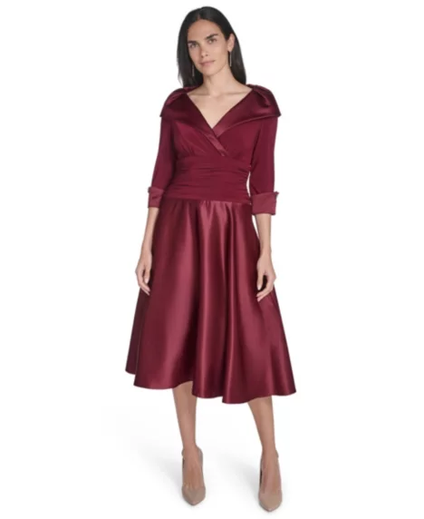 Petite Rhinestone 3/4-Sleeve Dress - Wine