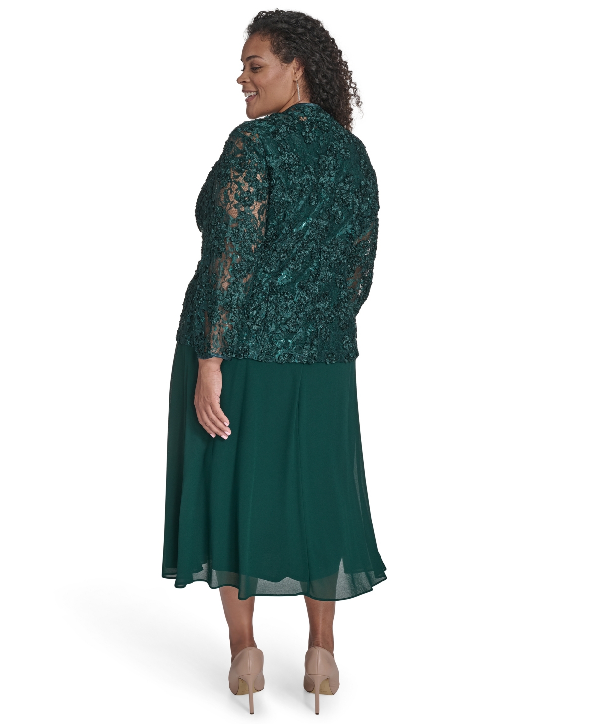Jessica Howard Plus Size 2-pc. Lace Jacket & Dress Set In Green