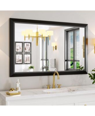 Bathroom Mirror, 48" x 30" Inch Thick Metal Framed Wall Mirrors for Over Sink, Bedroom, Living Room, Entryway, Rectangle Wall-Mounted Mirrors in Black(Horizontal/Vertical)