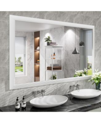 Bathroom Mirror, 60" x 36" Inch Thick Metal Framed Wall Mirrors for Over Sink, Bedroom, Living Room, Entryway, Rectangle Wall-Mounted Mirrors in White(Horizontal/Vertical)