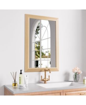 Bathroom Mirror, 28" x 20" Inch Thick Metal Framed Wall Mirrors for Over Sink, Bedroom, Living Room, Entryway, Rectangle Wall-Mounted Mirrors in Light/Pastel Yellow(Horizontal/Vertical)