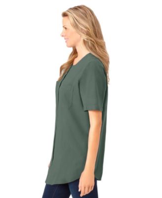 Women's Plus Size Short-Sleeve Crinkle Shirt
