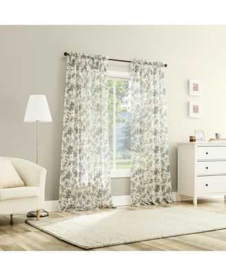 Alethea Floral Print Crushed Voile Sheer Rod Pocket Curtain Panel