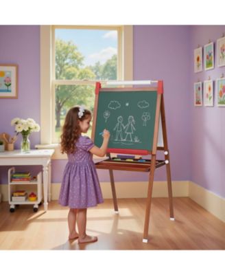 26" Wide 3 in 1 Kids Easel Height Adjustable Art Easel with Chalkboard, Whiteboard & Paper Roll