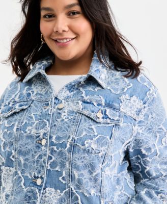 Trendy Plus Size Cotton Denim-Jacquard Trucker Jacket, Macy's Exclusive