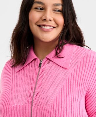 Trendy Plus Size Pointelle Zip-Front Cardigan, Macy's Exclusive