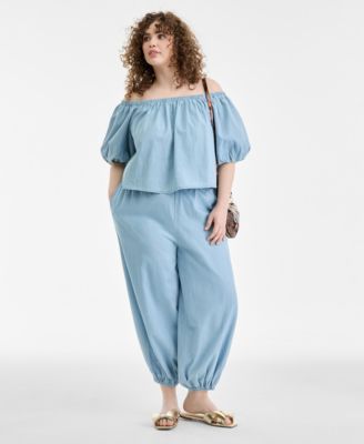 Trendy Plus Size Cotton Off-The-Shoulder Top, Macy's Exclusive