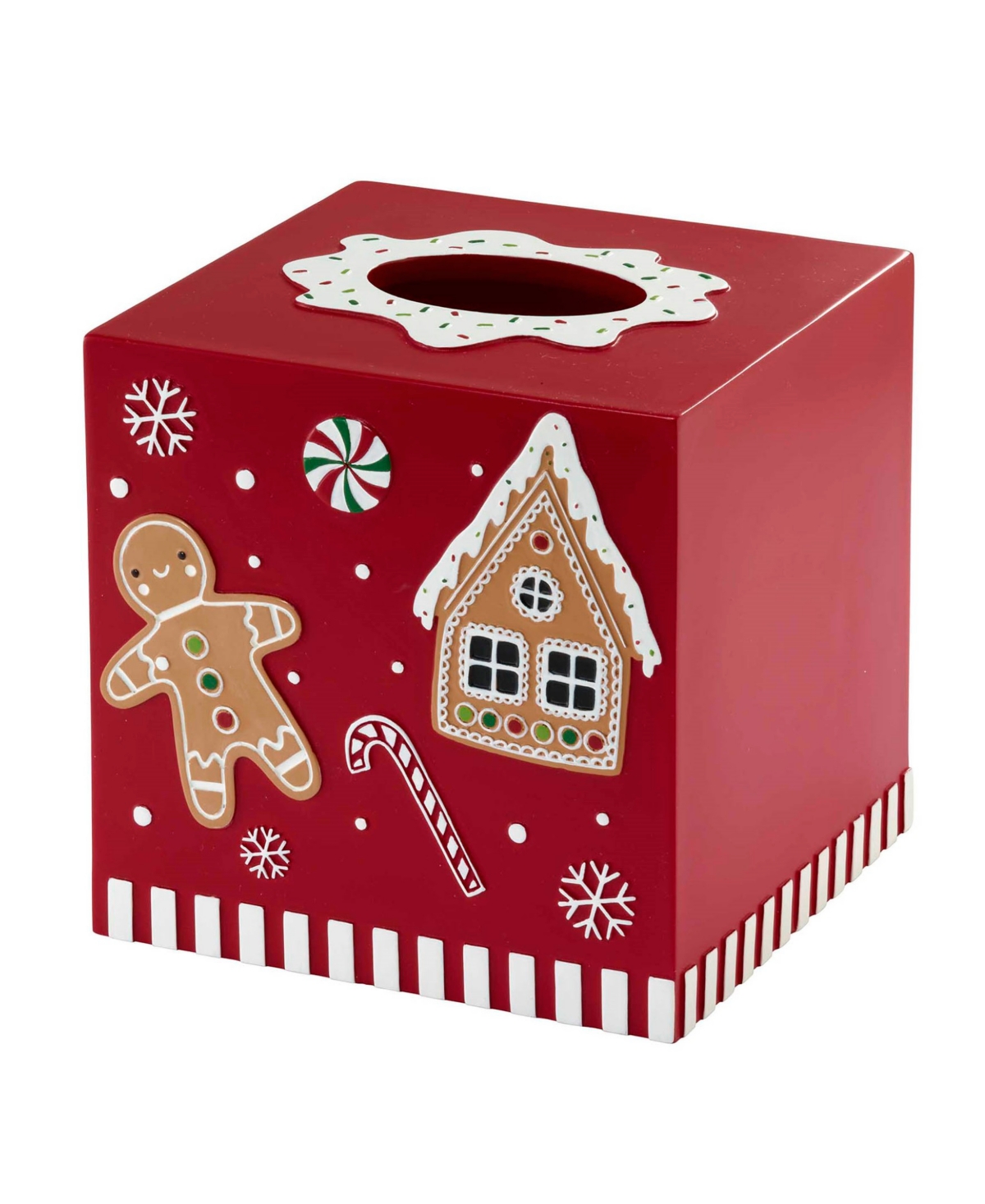 Avanti Gingerbread Man Resin Tissue Cover In Red