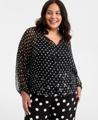 Trendy Plus Size Polka-Dot Crinkle-Chiffon Blouse & Pull-On Balloon Pants, Macy's Exclusive