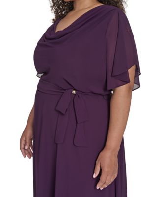 Plus Size Cowl Neck Belted Midi Dress