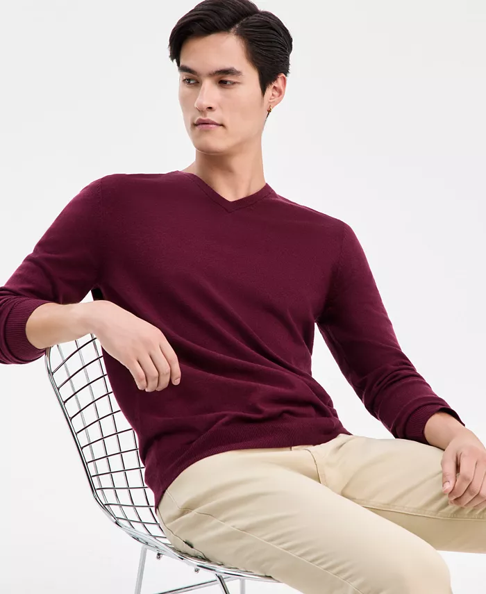 Men's Solid V-Neck Cotton Sweater - thumbnail 5