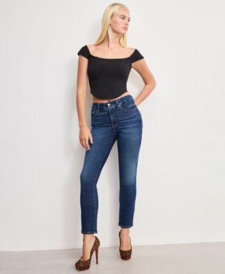 Good American - Women's Dolly Joleans Straight Leg Jeans, Regular and Plus Size