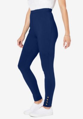 Plus Size Stretch Cotton Snap-Trim Legging