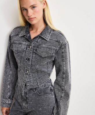 Good American - Women's Dolly Joleans Crystal Denim Jacket, Regular & Plus Size