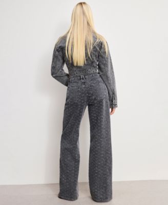 Women's Dolly Joleans Crystal Good Skate Wide Leg Jeans, Regular & Plus Size