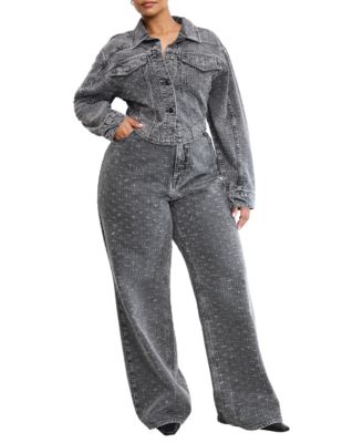 Women's Dolly Joleans Crystal Good Skate Wide Leg Jeans, Regular & Plus Size