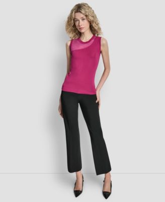 Women's Asymmetric Sheer Panel Sleeveless Sweater