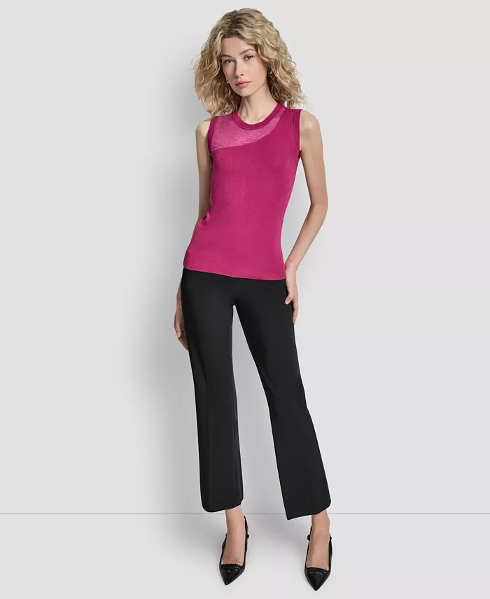 Women's Asymmetric Sheer Panel Sleeveless Sweater - thumbnail 3