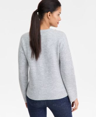 Women's Long-Sleeve Embellished-Neck Sweater