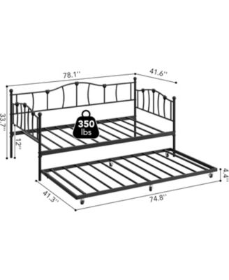 Metal Daybed with Trundle Bed, Twin Size Day Bed with Premium Metal Frame and Steel Slat Support, Daybed and Roll Out Trundle,Black