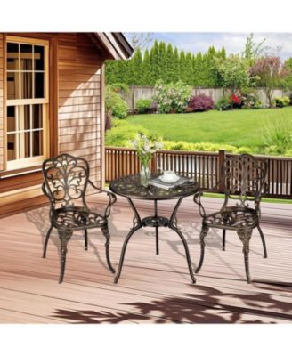 Patio Bistro Sets 3 Piece Outdoor Cast Aluminum Patio Bistro Set, Patio Table and Chairs Set of 2 with Umbrella Hole for Yard, Garden, Balcony, Poolside, Antique Bronze
