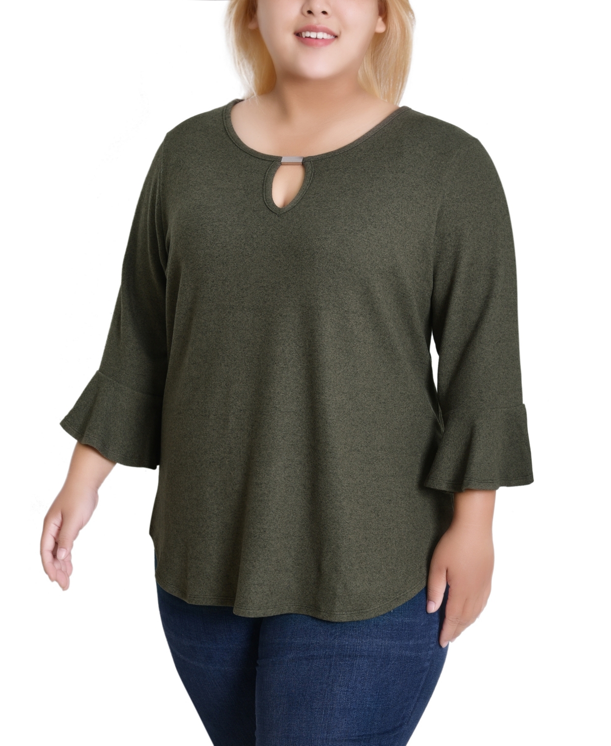 Ny Collection Plus Size 3/4 Bell Sleeve Top In Green
