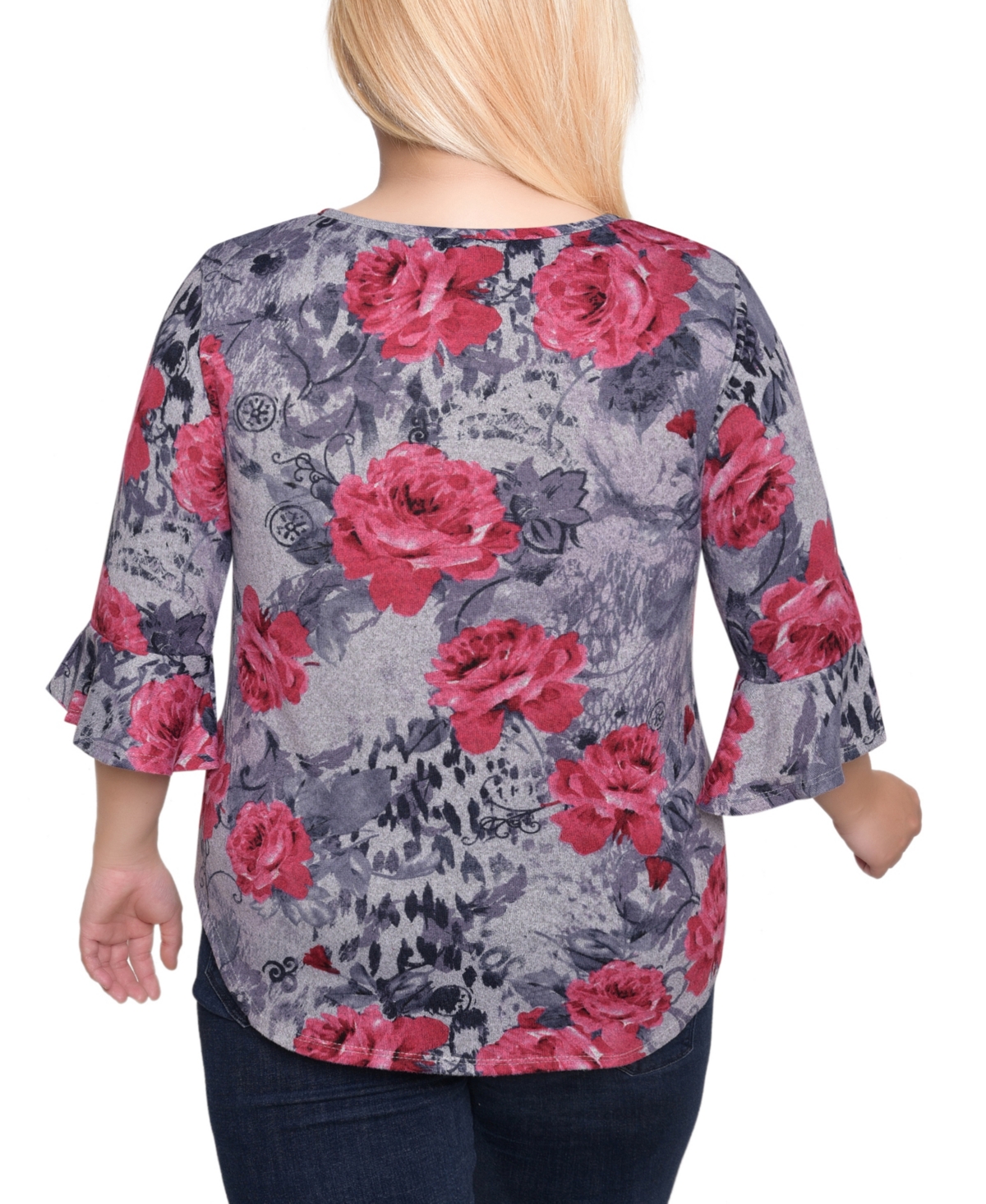 Ny Collection Plus Size 3/4 Bell Sleeve Top In Multi