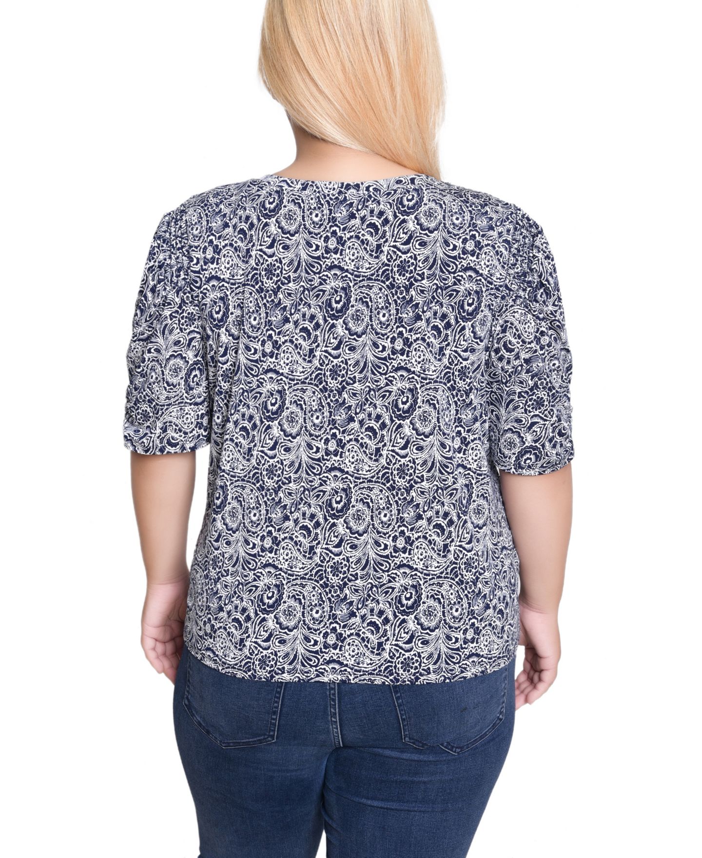 Женский топ NY Collection Plus Size Short Sleeve Crew Neck, цвет: Тёмно-синий — фото 4