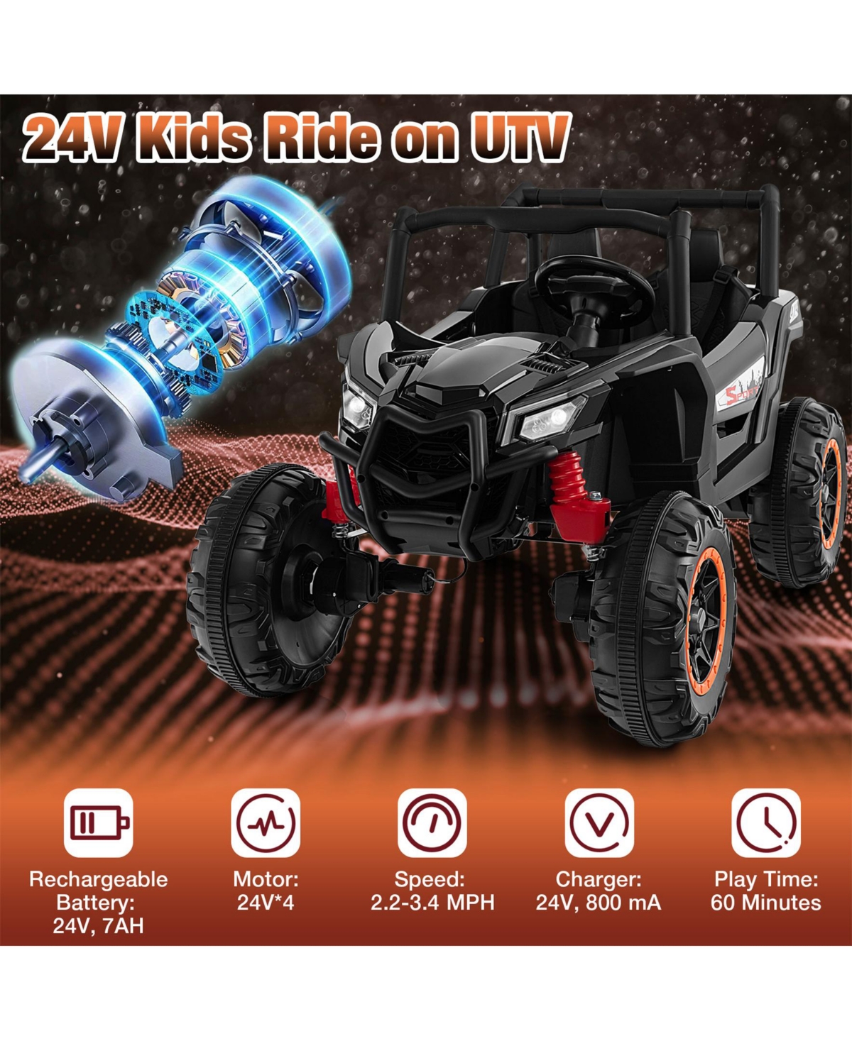 2-Seater Kids Ride on Utv with 2.4G Remote Control for over 3 Years Old Children