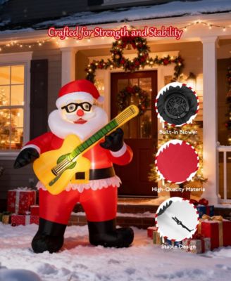 6FT Inflatable Santa Claus with Guitar and LED Lights, Outdoor Christmas Decoration